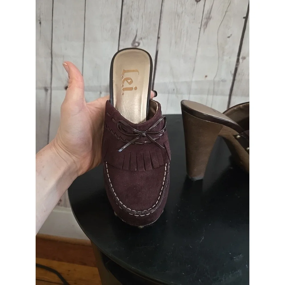 VTG L.e.i. Mule Heel 90's Y2K Brown Heels Mules Kiltie Flap Sz 7 Preppy TWEE NWT